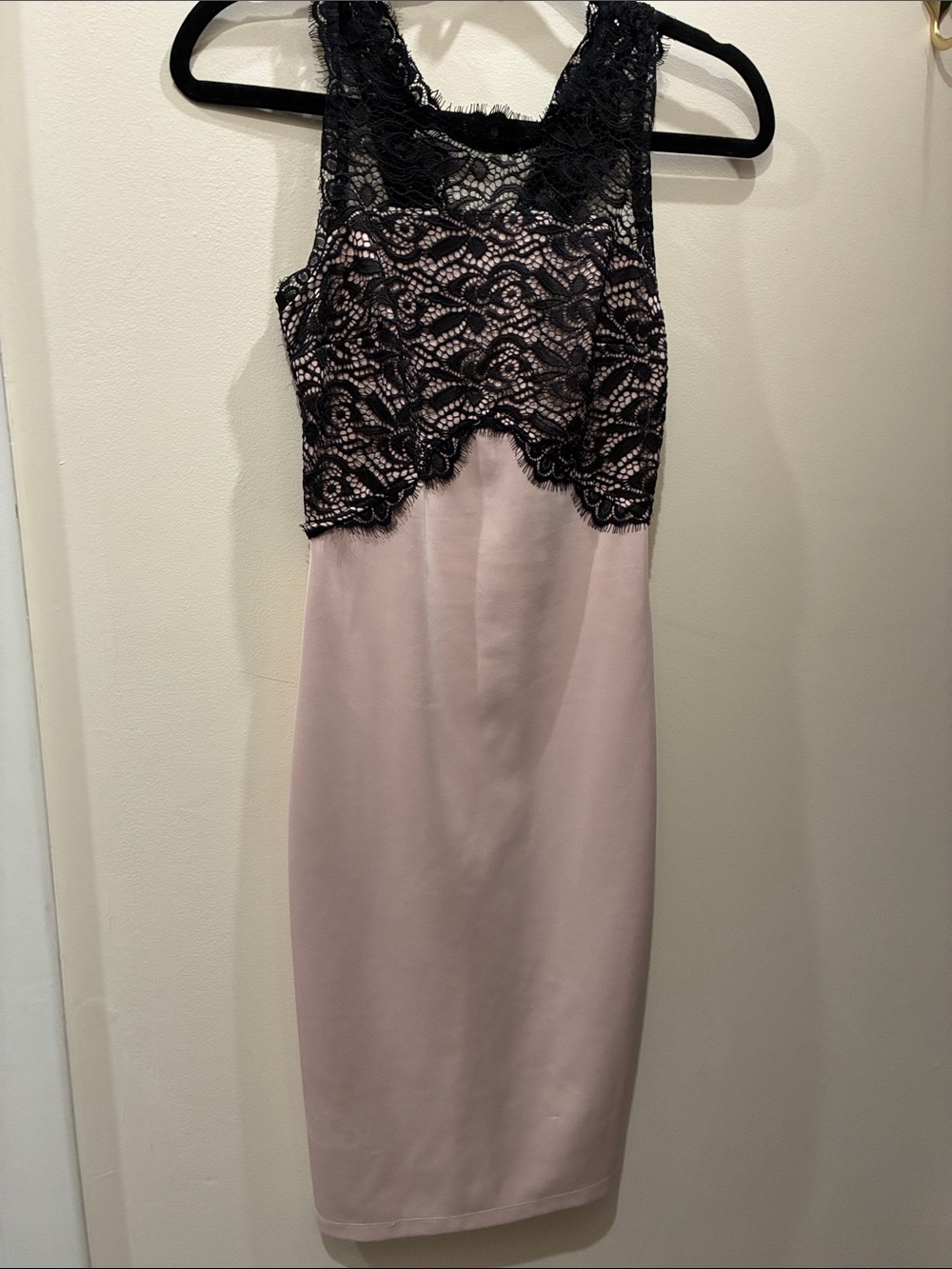Charlotte Russe Blush Pink Midi Dress with Black Lace Bodice